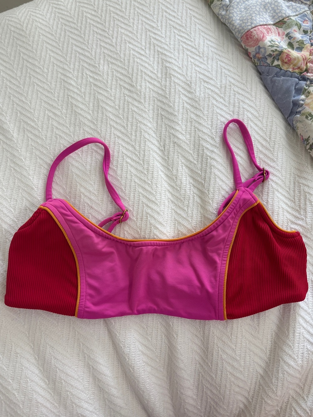 Lspace Colorblock Pink & Red Bikini Top